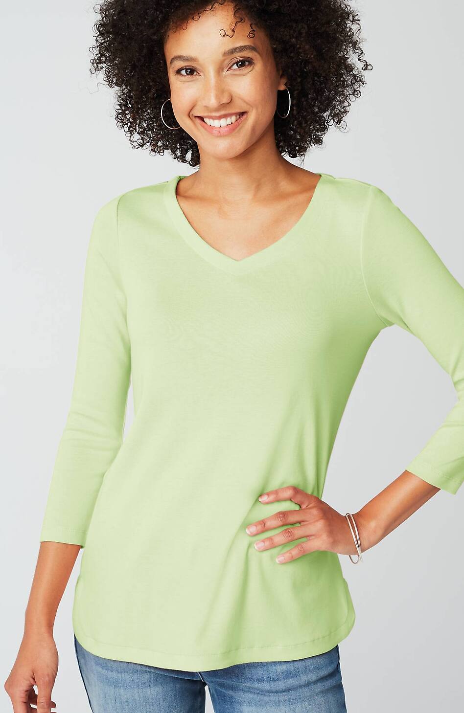 Pima 3/4-Sleeve V-Neck Tee