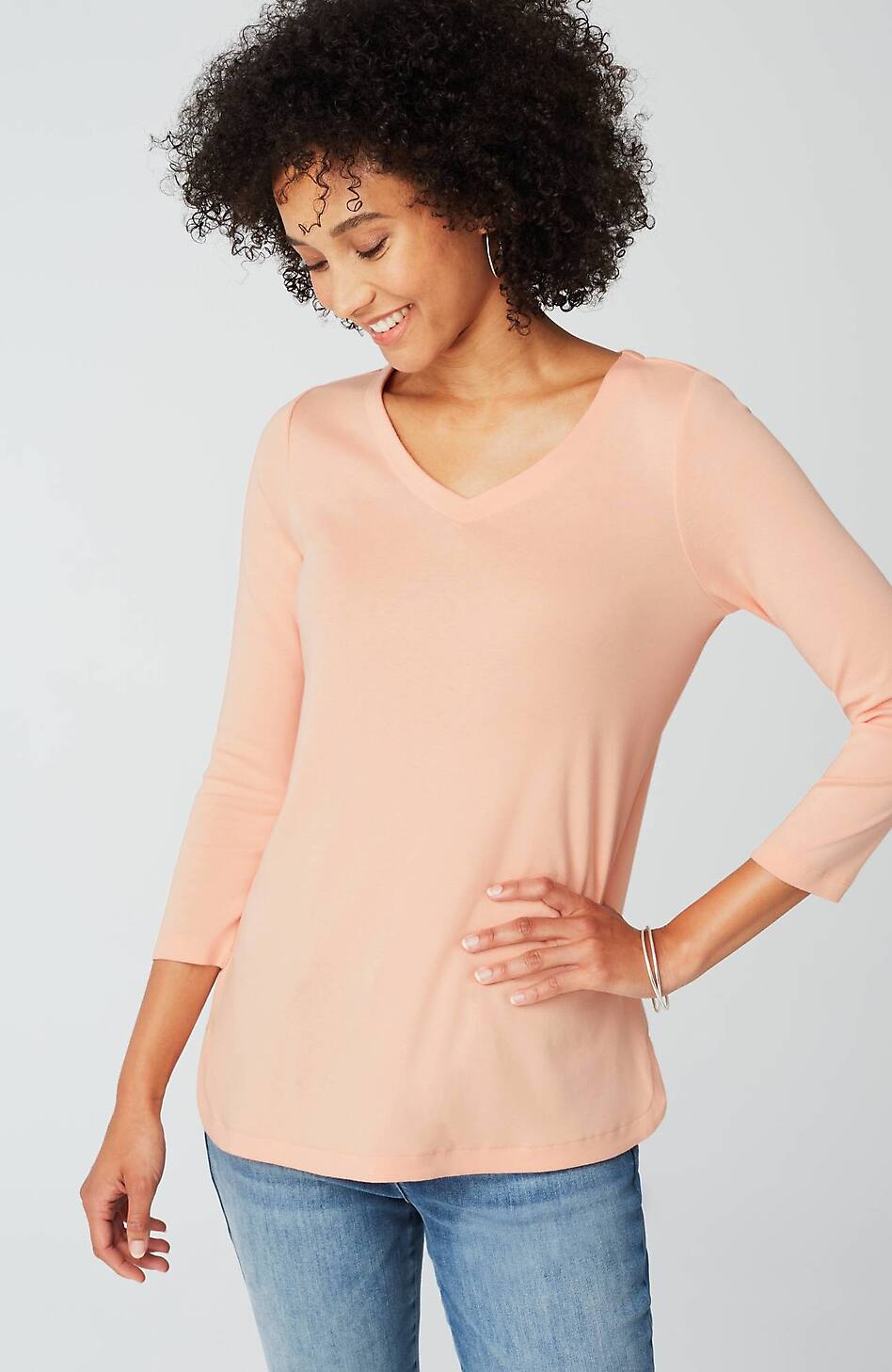 Pima 3/4-Sleeve V-Neck Tee