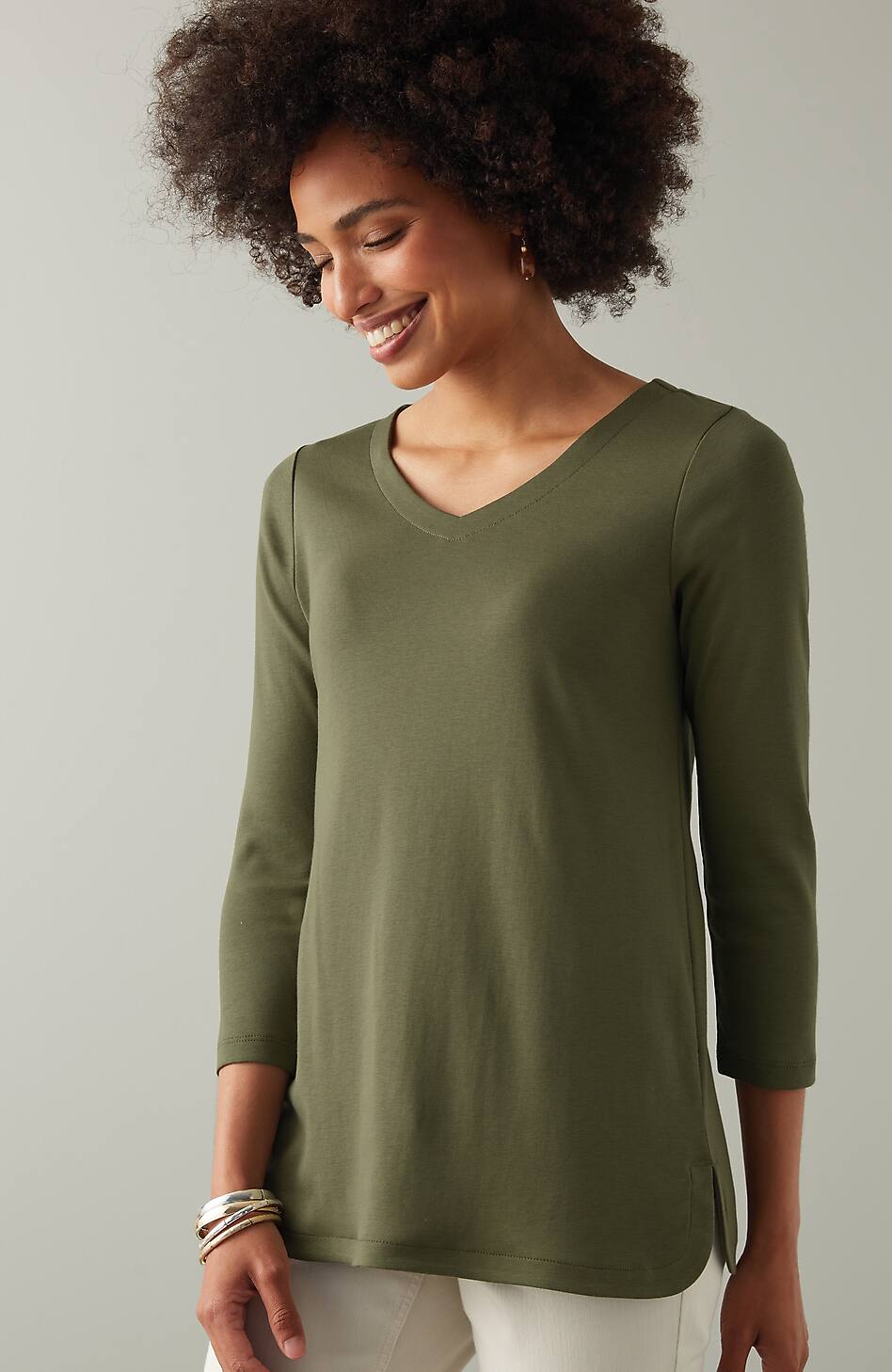Pima 3/4-Sleeve V-Neck Tee