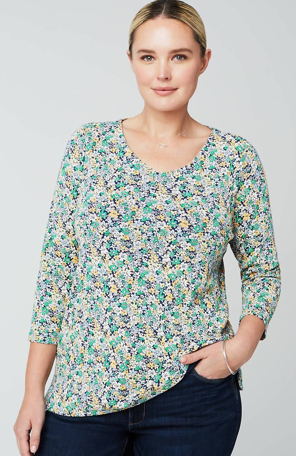 Pima 3/4-Sleeve V-Neck Tee