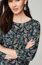 Bird-Printed Boat-Neck Top