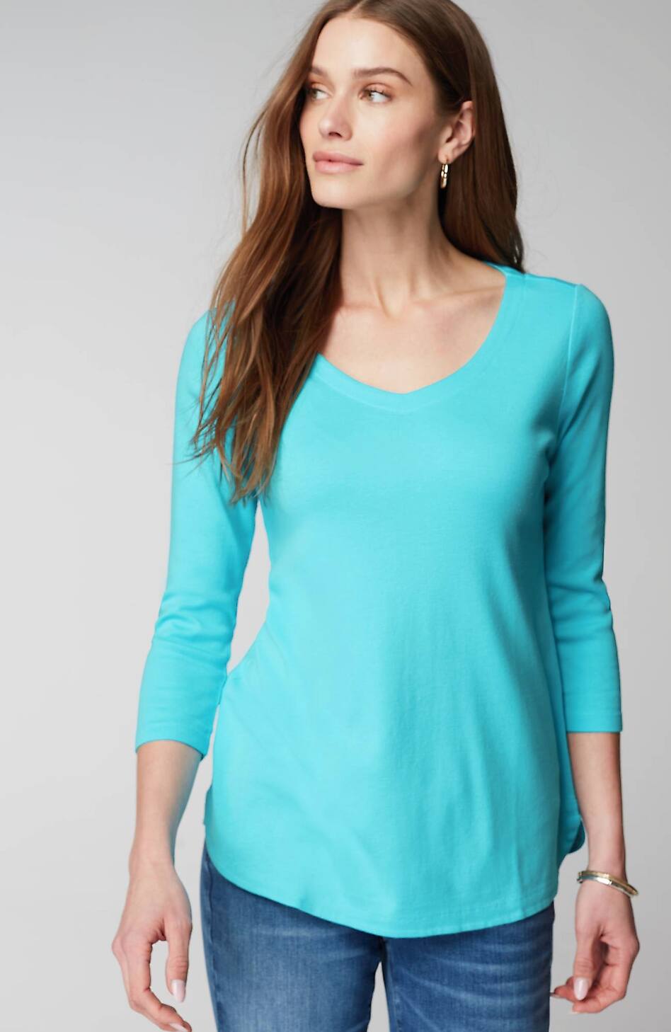 Pima 3/4-Sleeve V-Neck Tee