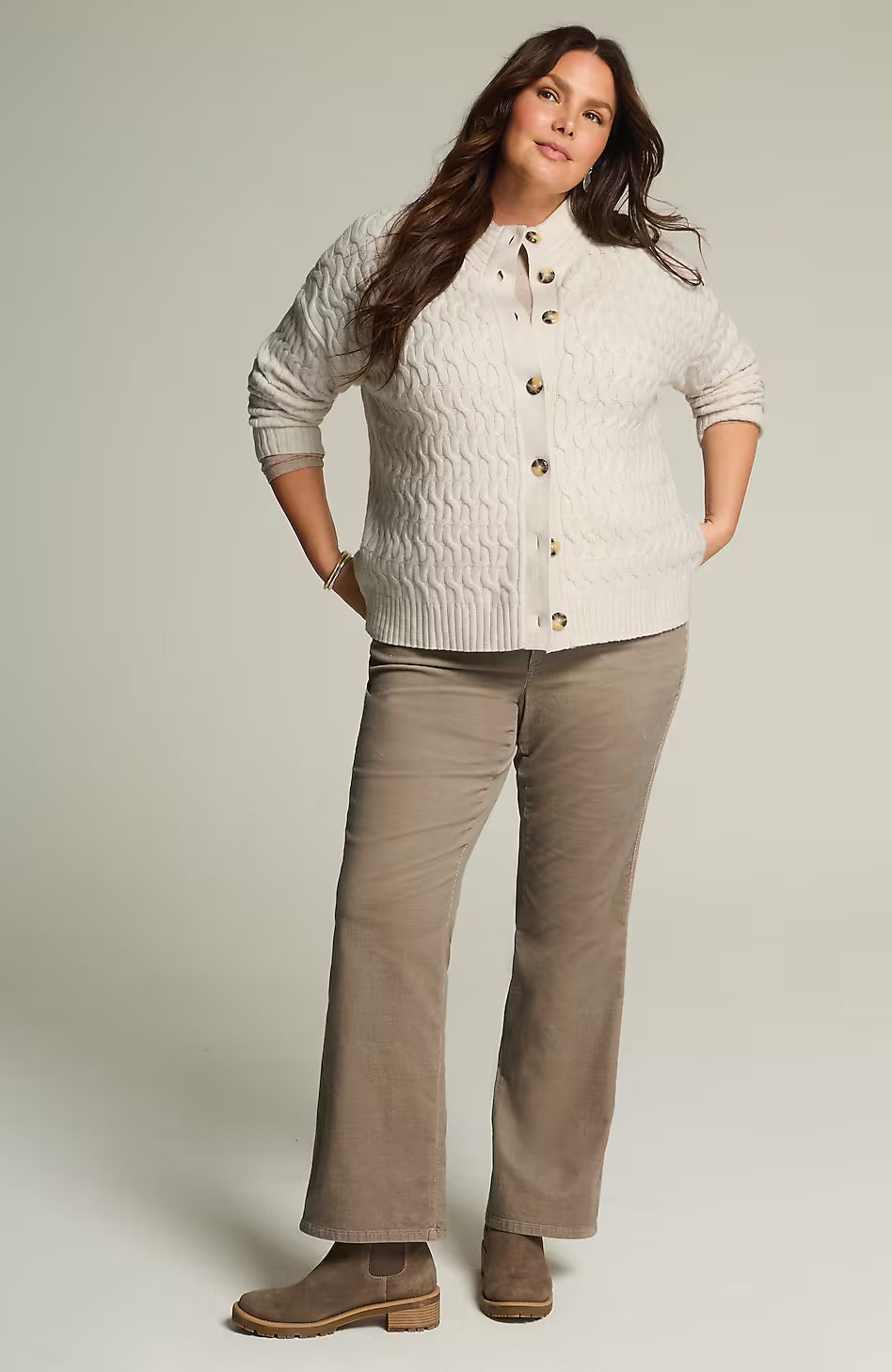 Cabled Button-Front Cardi