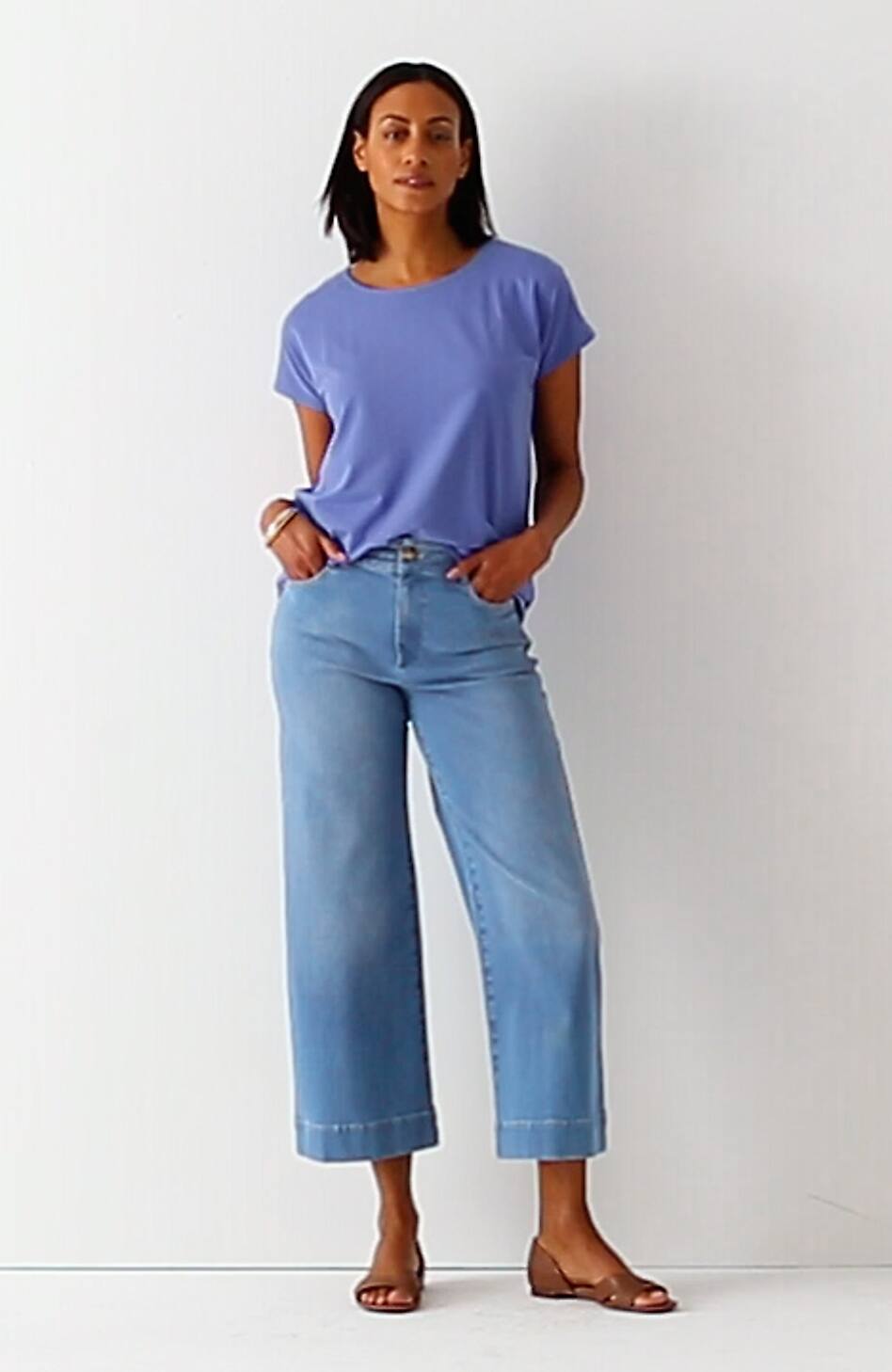 High-Rise Trapunto-Stitched Wide-Leg Jeans
