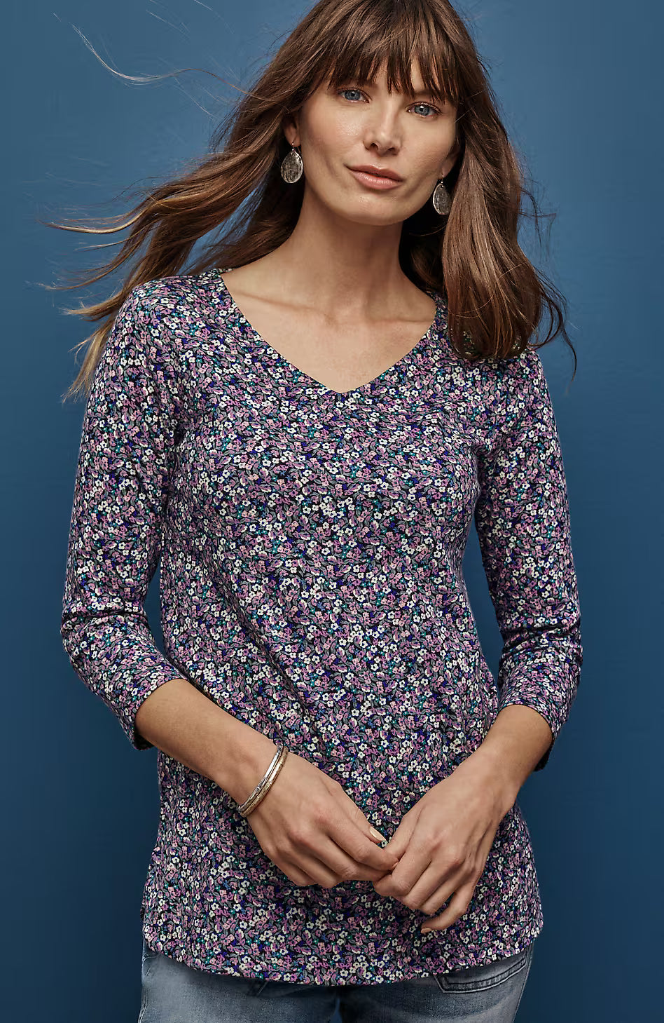 Pima 3/4-Sleeve V-Neck Tee