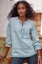 Pure Jill Indigo Split-Neck Top