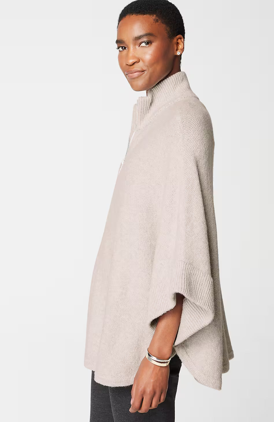 Jacquard-Knit Zip-Up Poncho