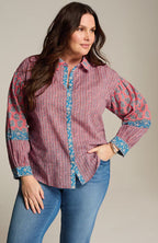 Pure Jill Mixed-Print Button-Front Top