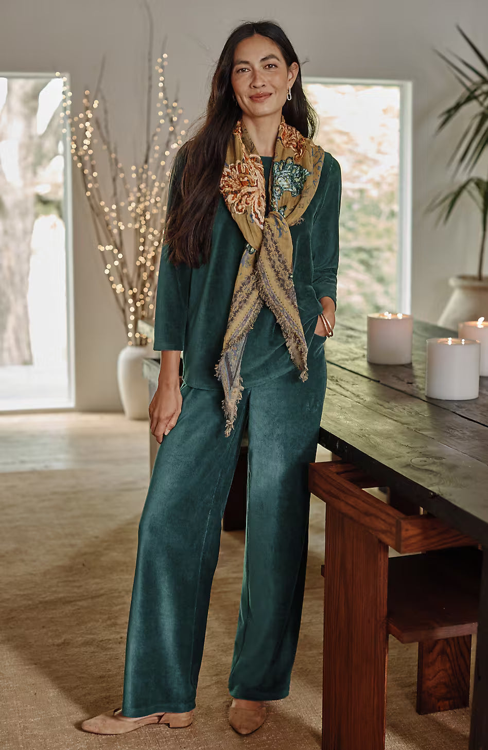 Pure Jill Corded-Velour Buttoned-Back Top