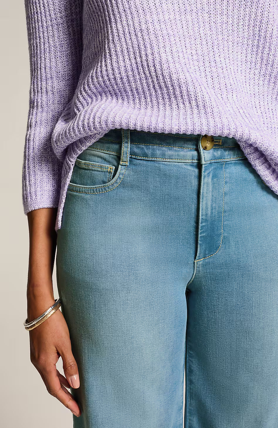 High-Rise Trapunto-Stitched Wide-Leg Jeans