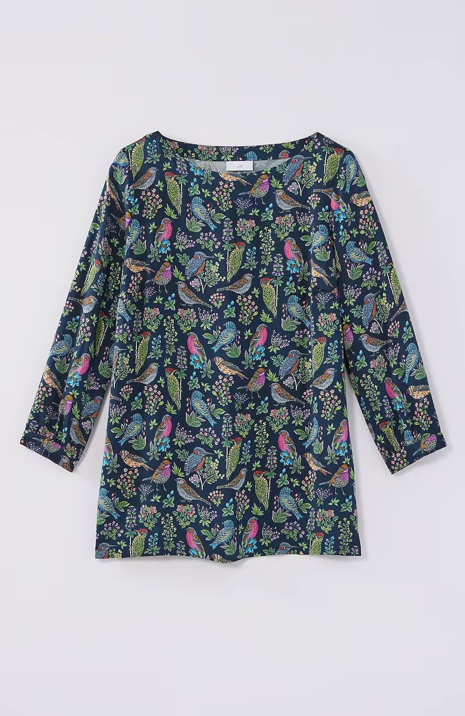 Bird-Printed Boat-Neck Top