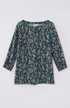 Bird-Printed Boat-Neck Top