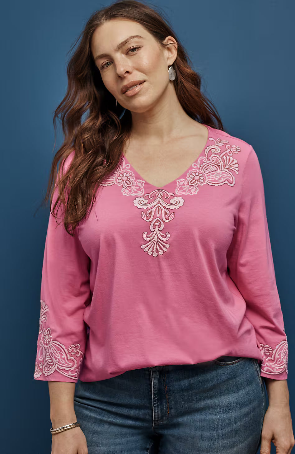 Embroidered V-Neck Top