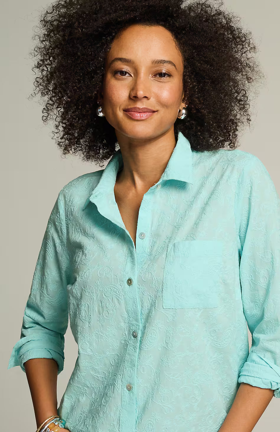 One-Pocket Shirred-Back Shirt