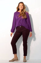 Woven-Trimmed Knit Top