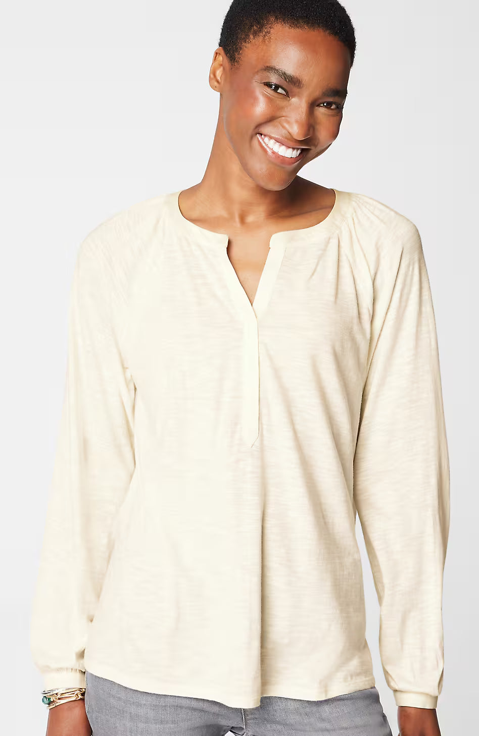 Woven-Trimmed Knit Top