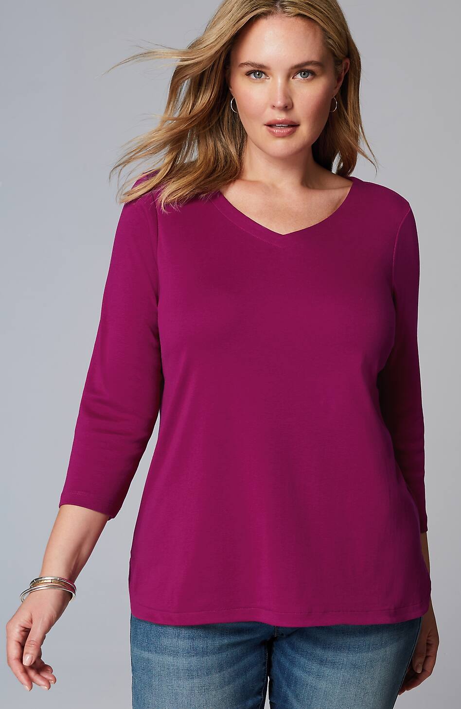 Pima 3/4-Sleeve V-Neck Tee