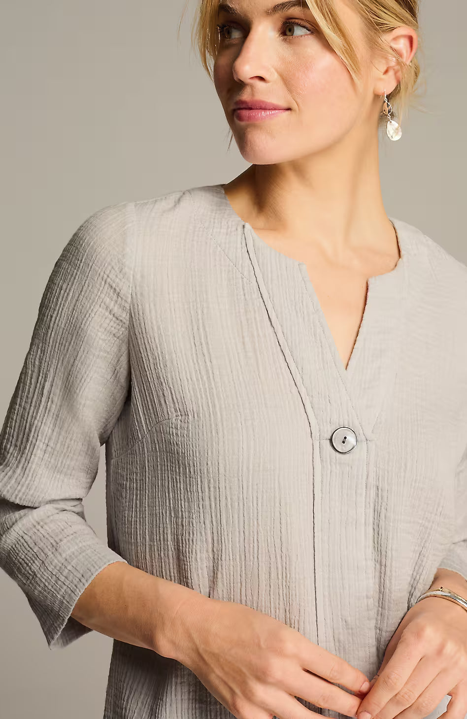 Pure Jill Cotton-Gauze One-Button Tunic