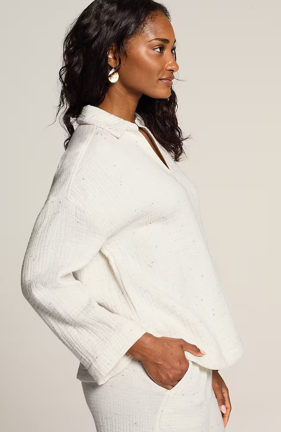 Pure Jill Textured Cotton-Gauze Collared Top