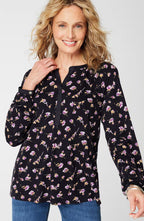 Woven-Trimmed Knit Top