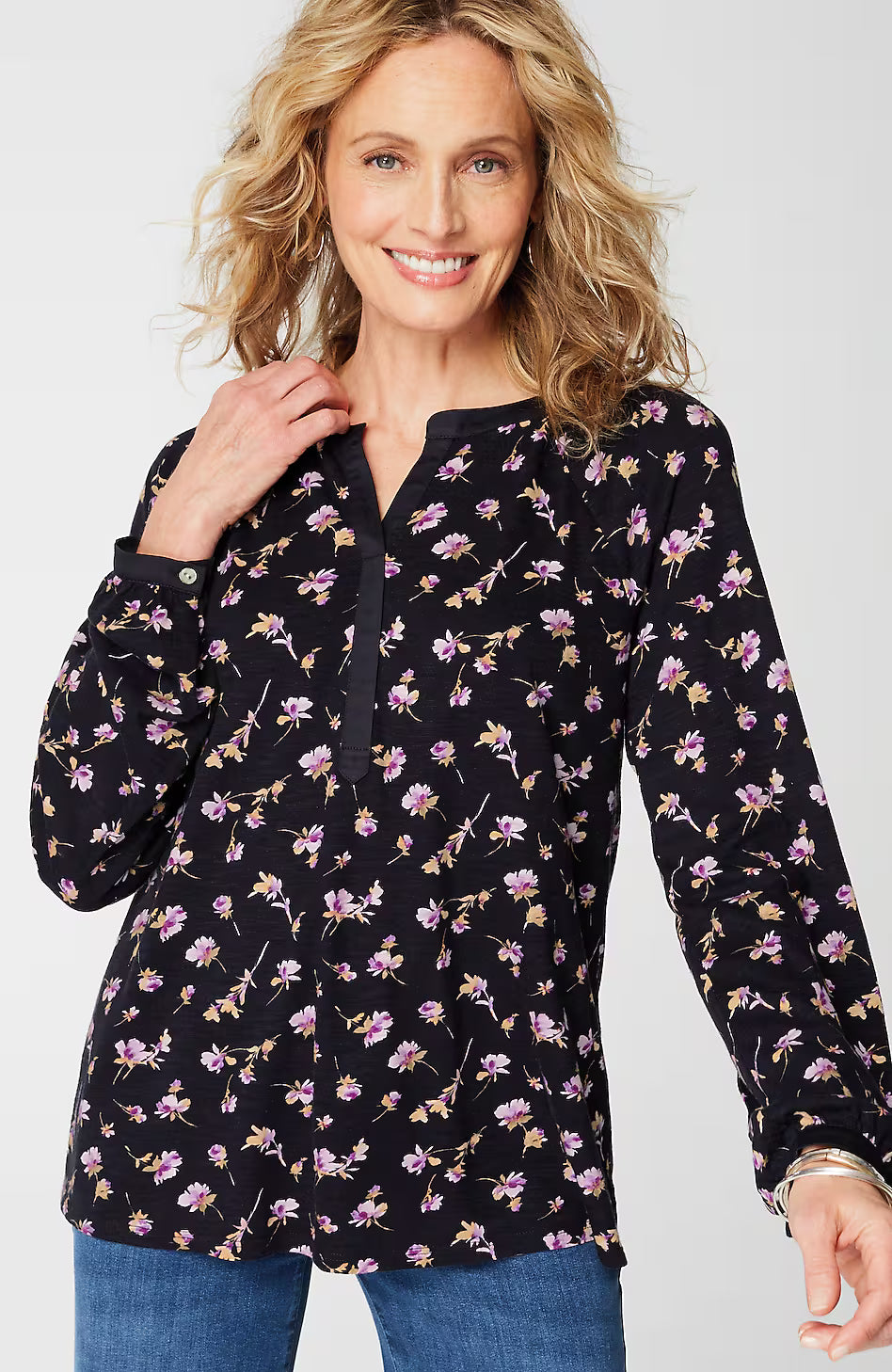 Woven-Trimmed Knit Top