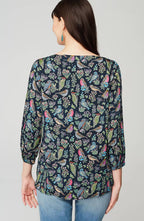 Bird-Printed Boat-Neck Top