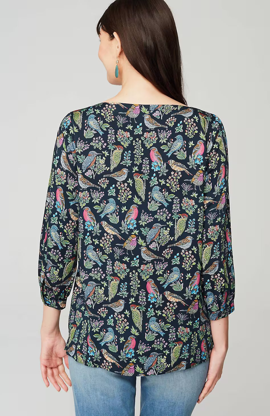 Bird-Printed Boat-Neck Top