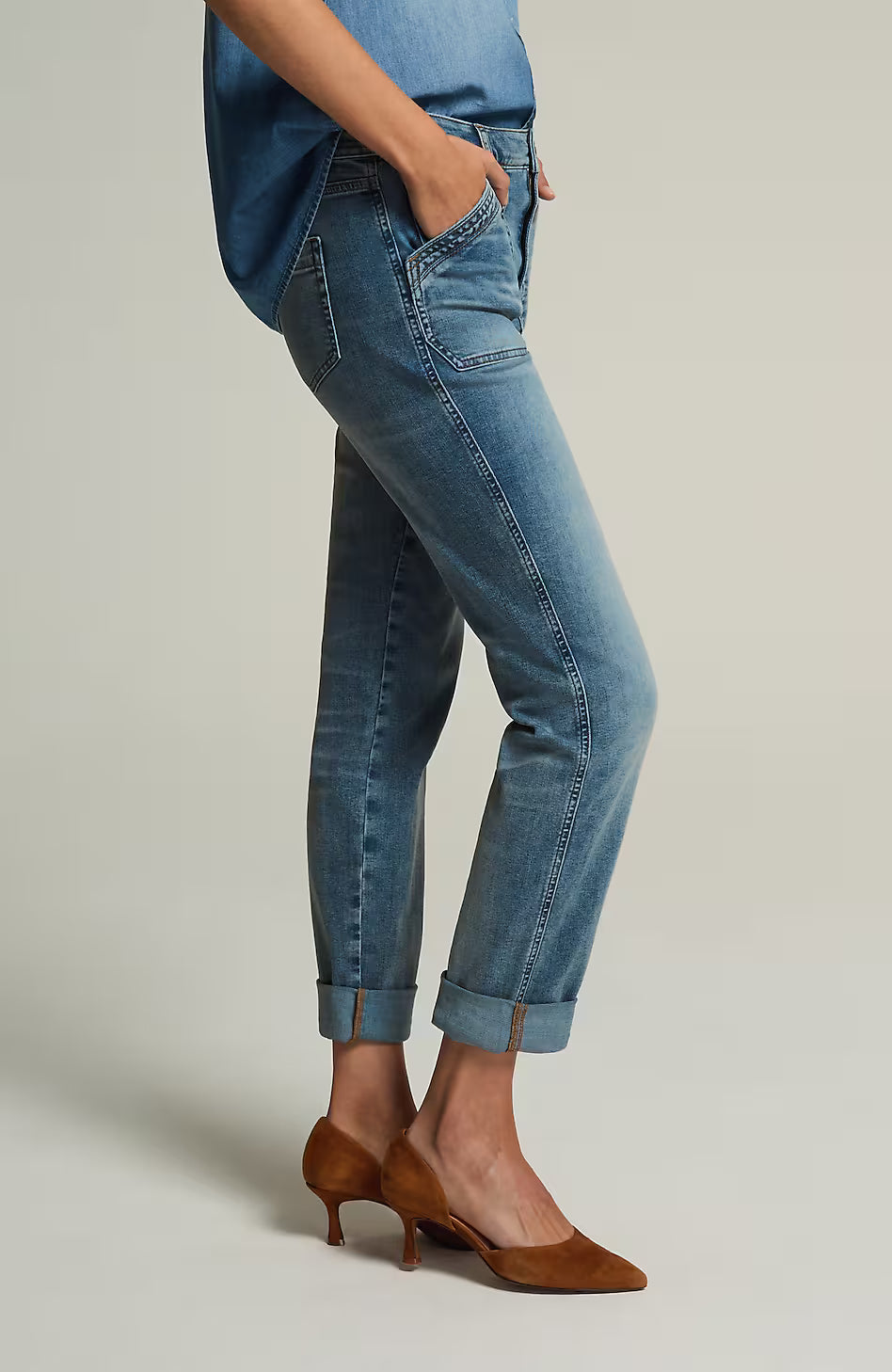 High-Rise Patch-Pocket Jeans