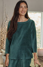 Pure Jill Corded-Velour Buttoned-Back Top