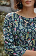 Bird-Printed Boat-Neck Top