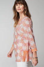 Linen-Blend Coral-Reef Tunic