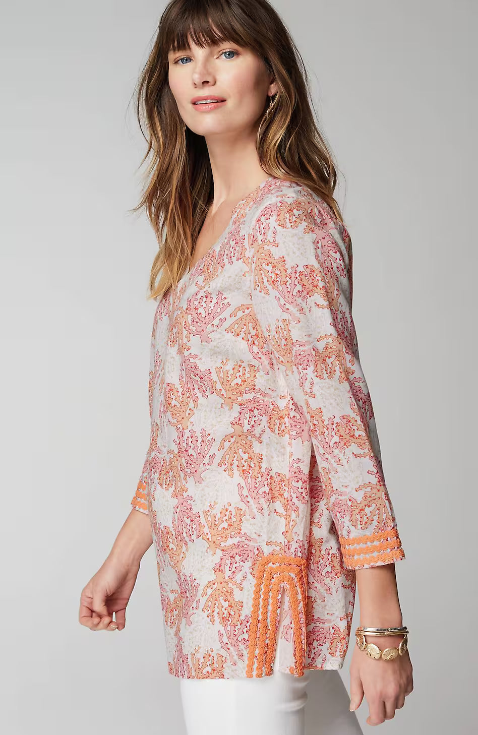 Linen-Blend Coral-Reef Tunic
