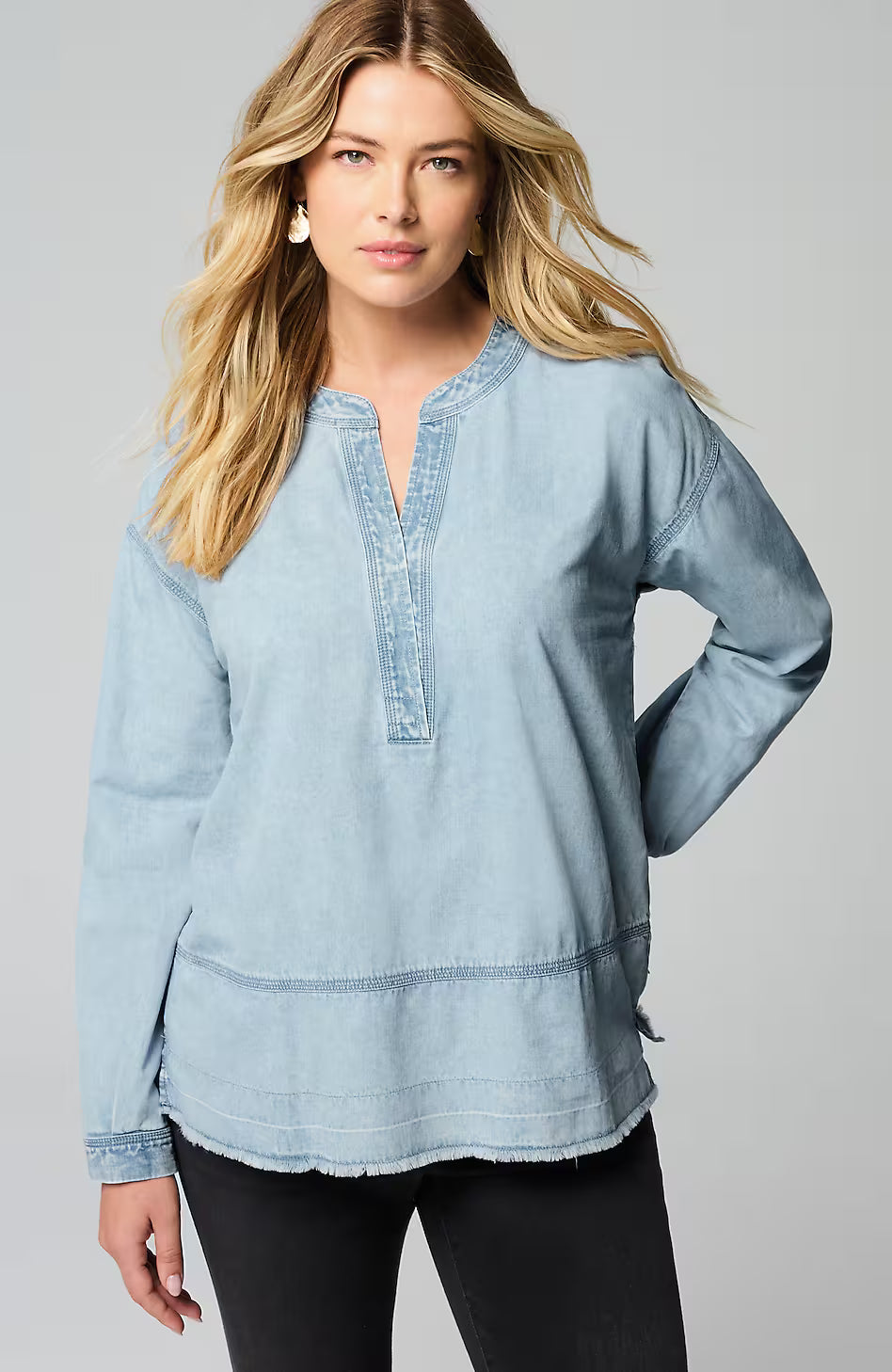 Pure Jill Indigo Split-Neck Top