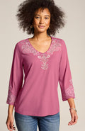 Embroidered V-Neck Top