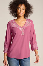 Embroidered V-Neck Top