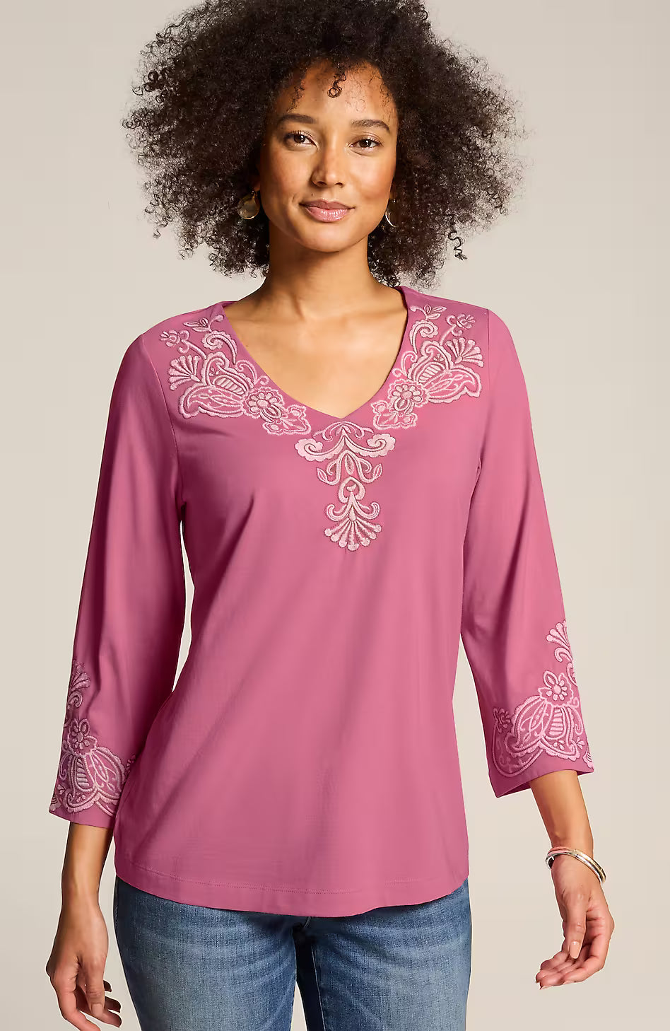 Embroidered V-Neck Top