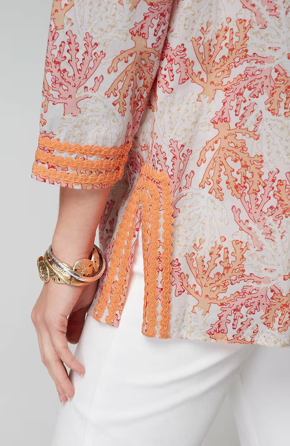 Linen-Blend Coral-Reef Tunic