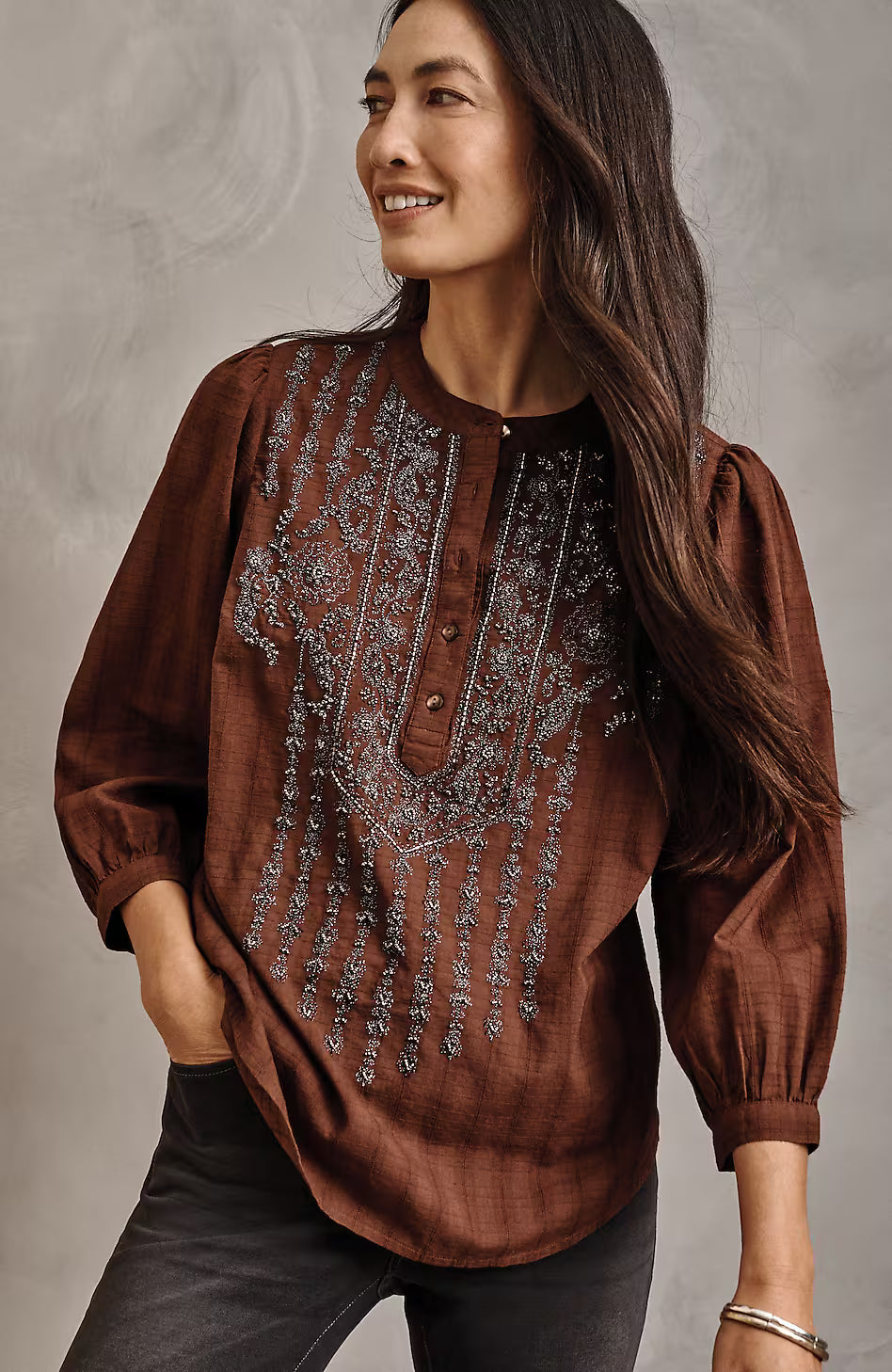 Pure Jill Beaded & Embroidered Top