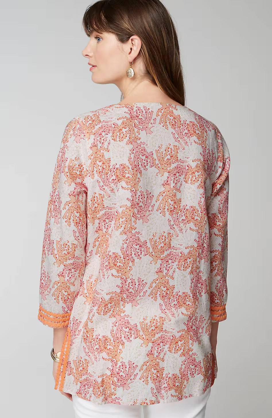 Linen-Blend Coral-Reef Tunic