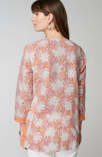 Linen-Blend Coral-Reef Tunic