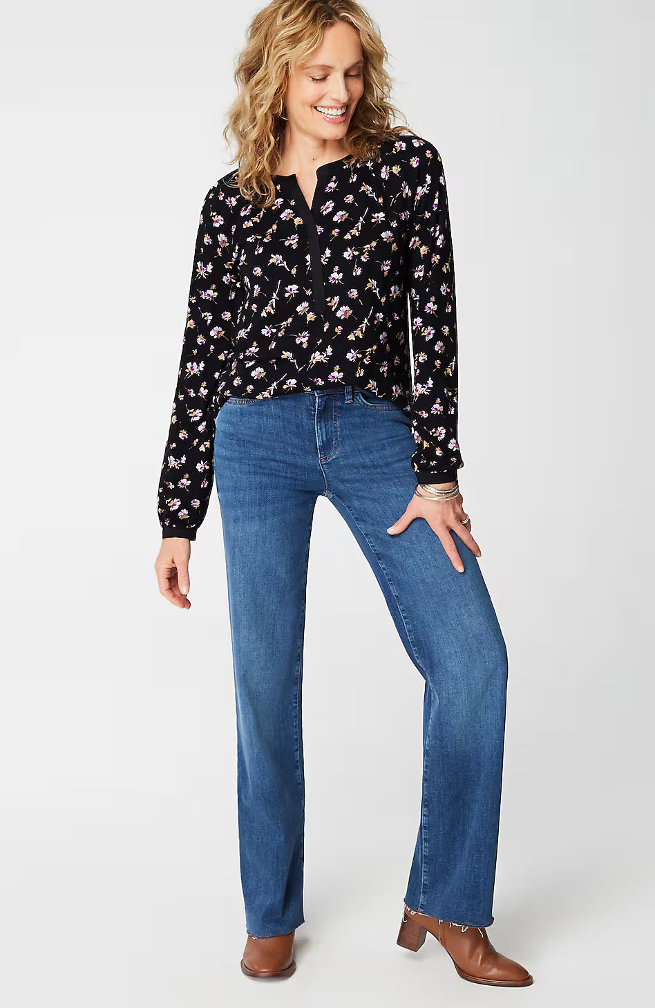 Woven-Trimmed Knit Top