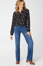 Woven-Trimmed Knit Top