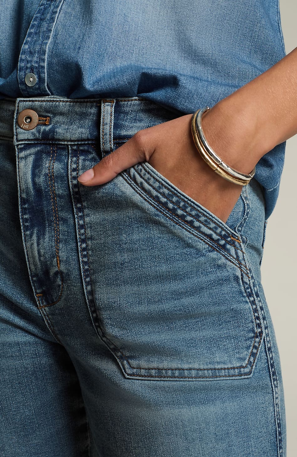 High-Rise Patch-Pocket Jeans