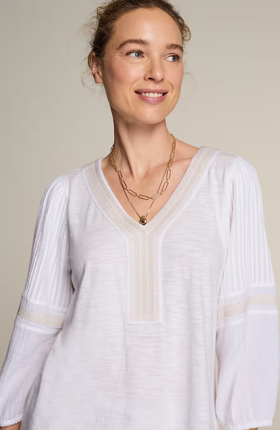 Pure Jill Mixed-Media Embroidered Tunic