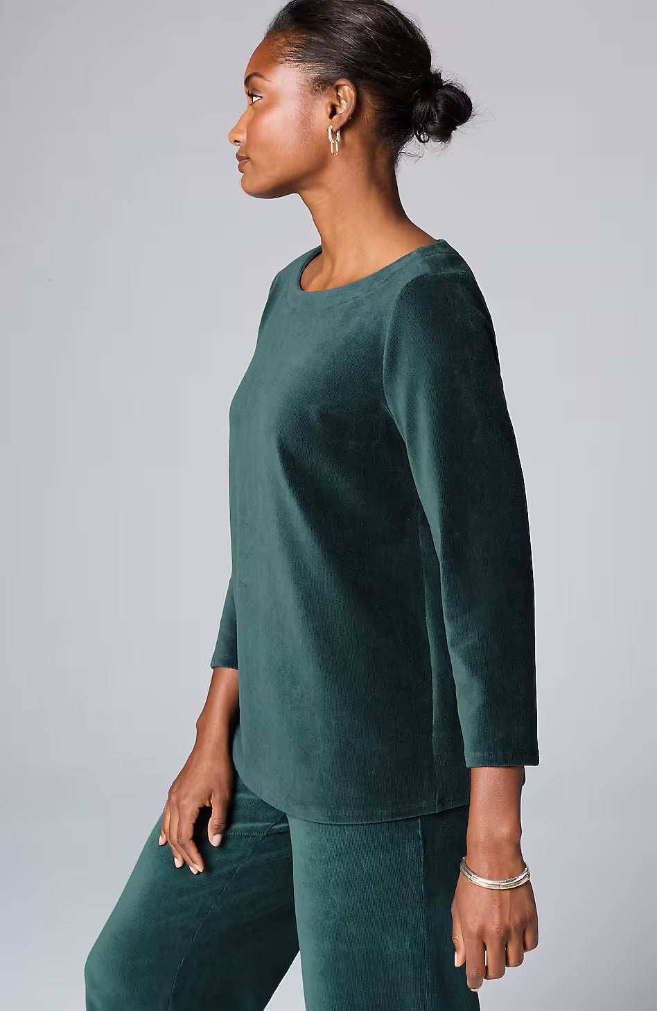 Pure Jill Corded-Velour Buttoned-Back Top