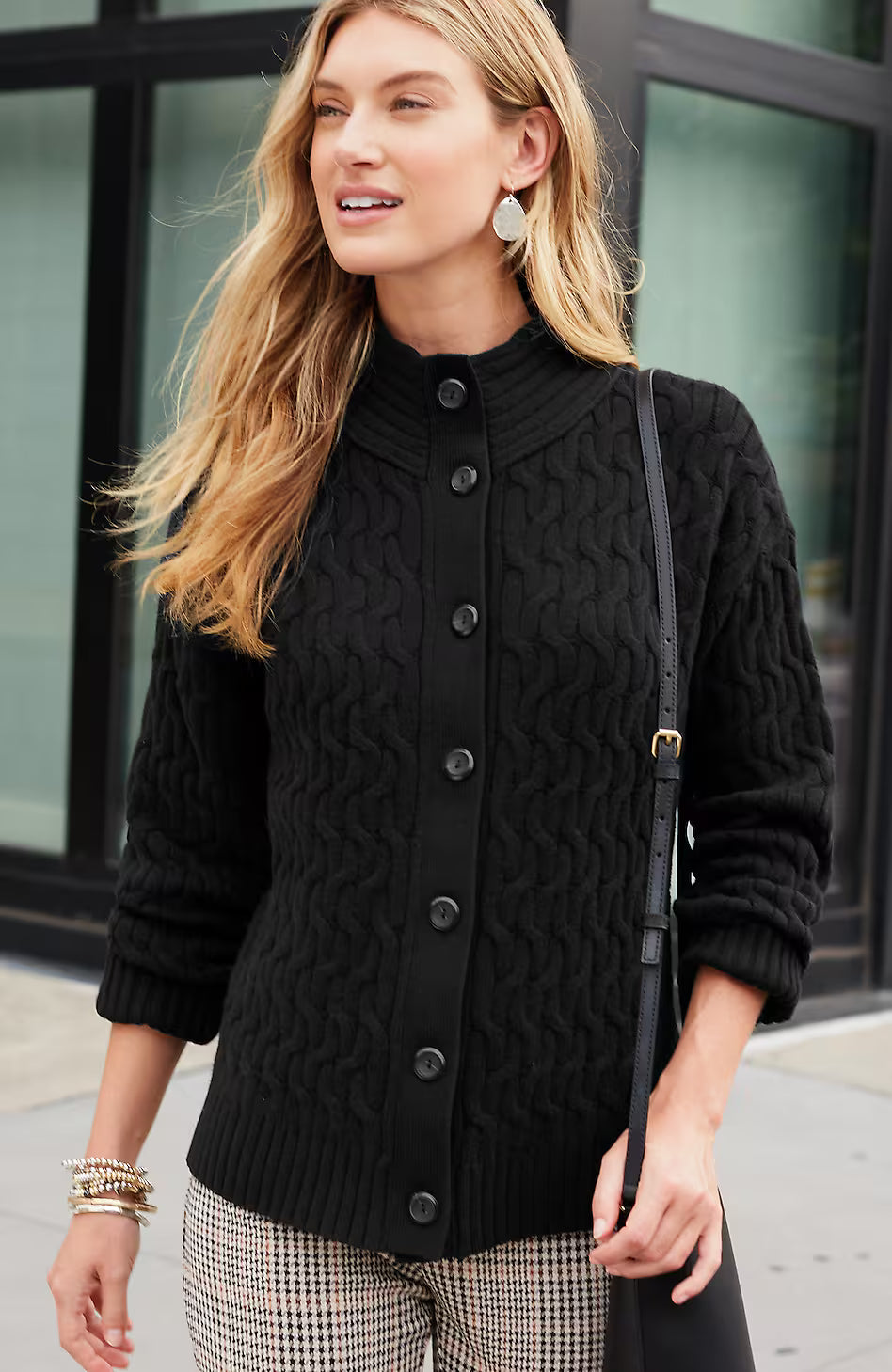 Cabled Button-Front Cardi