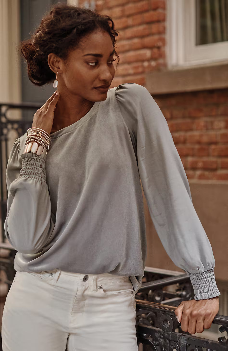 Velour Mixed-Media Top