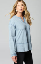 Pure Jill Indigo Split-Neck Top