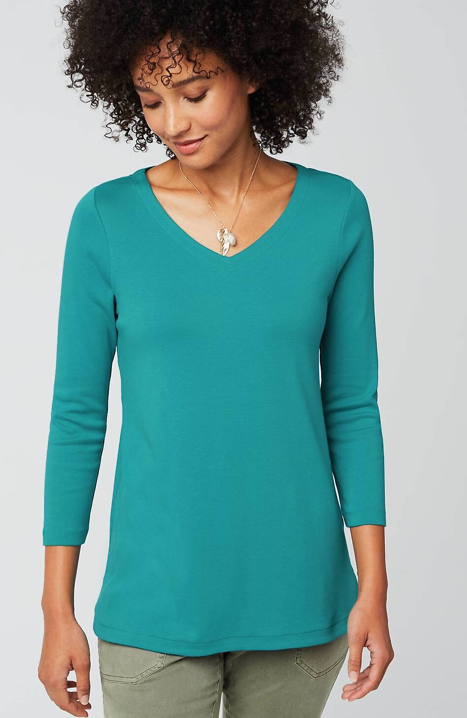 Pima 3/4-Sleeve V-Neck Tee