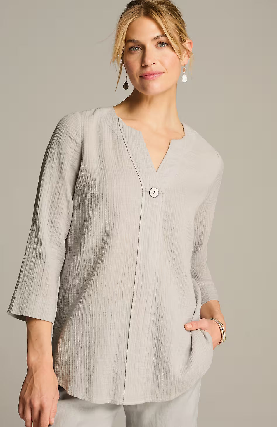 Pure Jill Cotton-Gauze One-Button Tunic